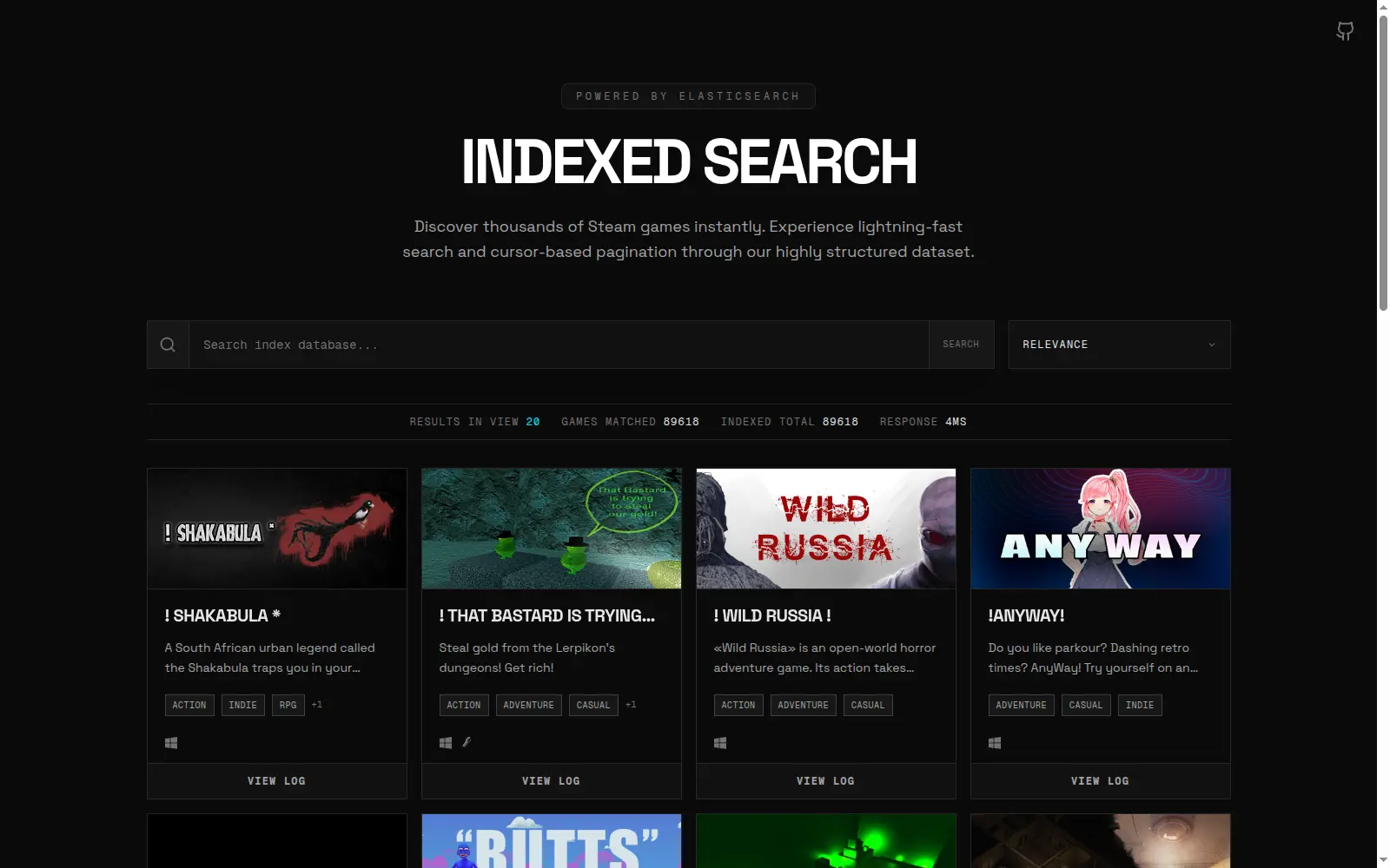 Interfaz del buscador del catálogo de Steam